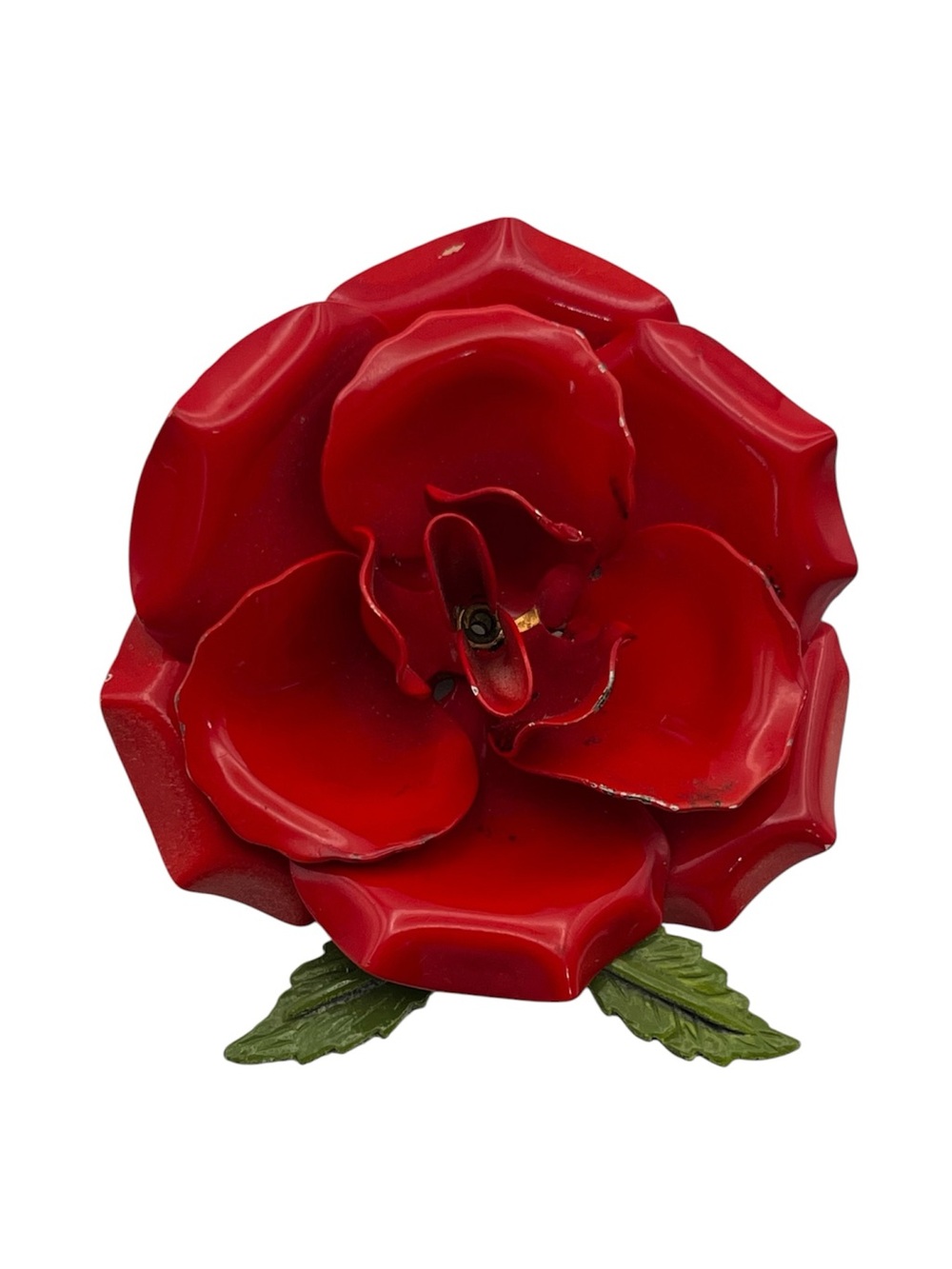 Retro 3D red rose large enamel flower vintage brooch pin